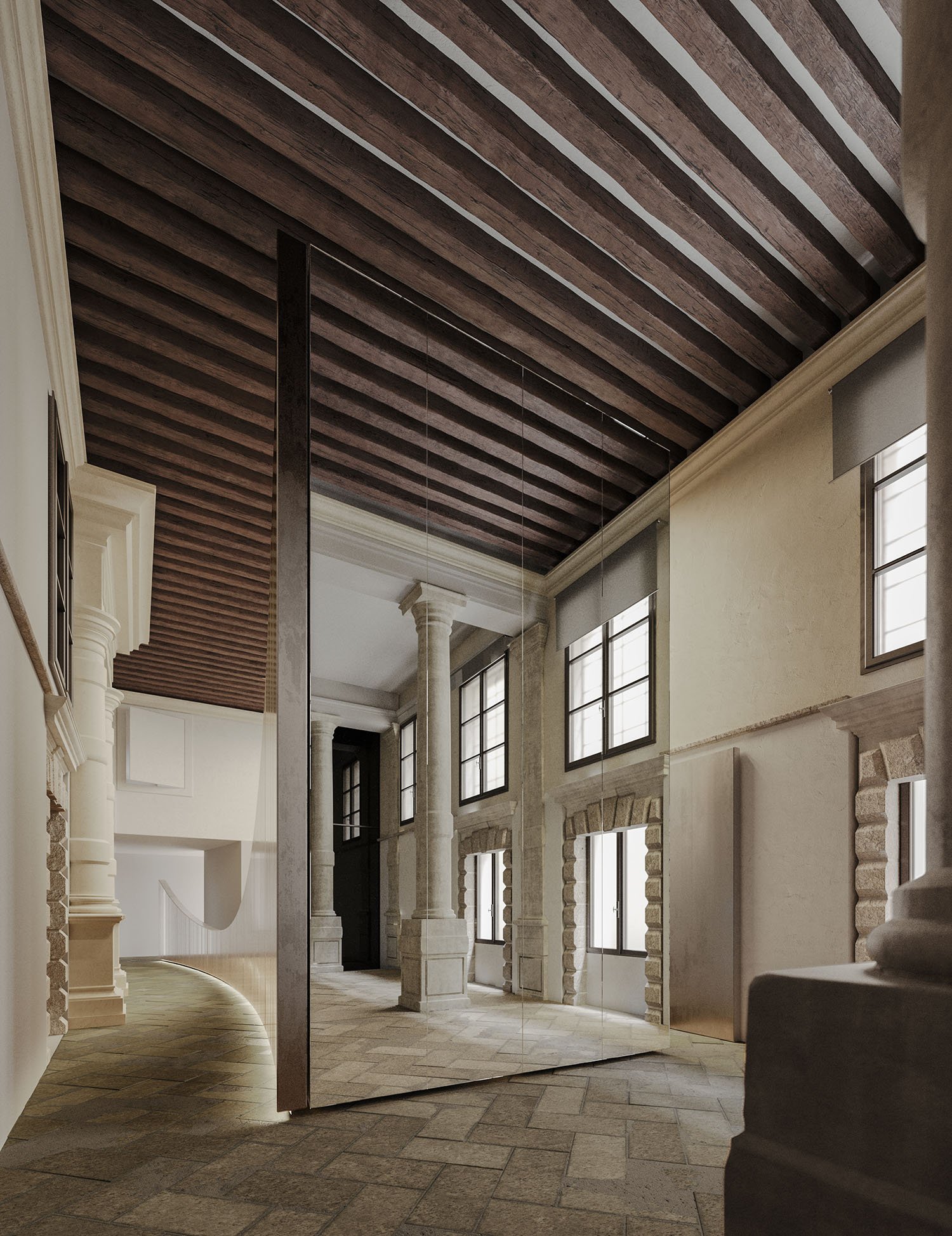 Fotografia reale dell’ingresso monumentale con colonne, Palazzo Flangini