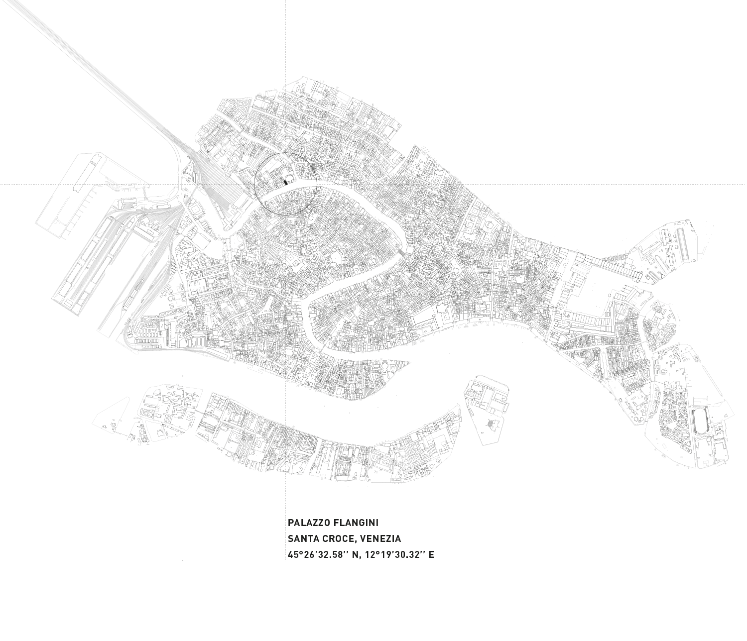 Mappa della città di Venezia con localizzazione di Palazzo Flangini